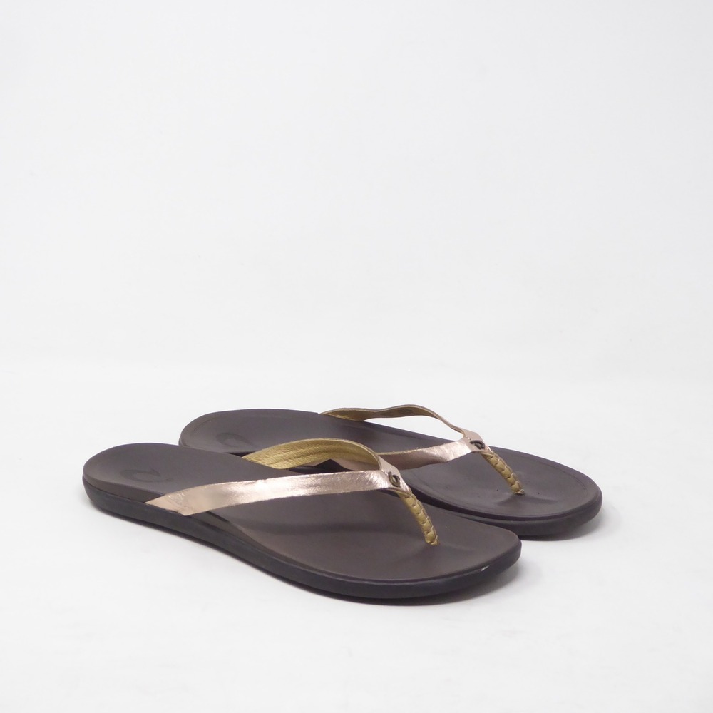 OluKai Womens Ho'opio Leather Flip Flop Sandals Rose Gold Size 9
